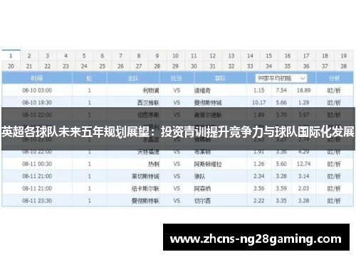 英超各球队未来五年规划展望：投资青训提升竞争力与球队国际化发展